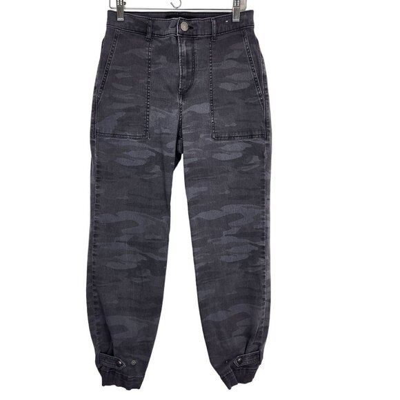 Express Cropped Straight Pant Womens 2 Gray Camo High Rise Cinched Jogger Cuff - Picture 1 of 9